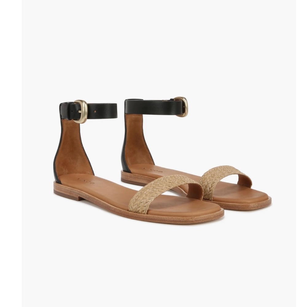 Vince Martina Raff Black Leather Ankle Strap Women’s Sandals Size 8 NIB